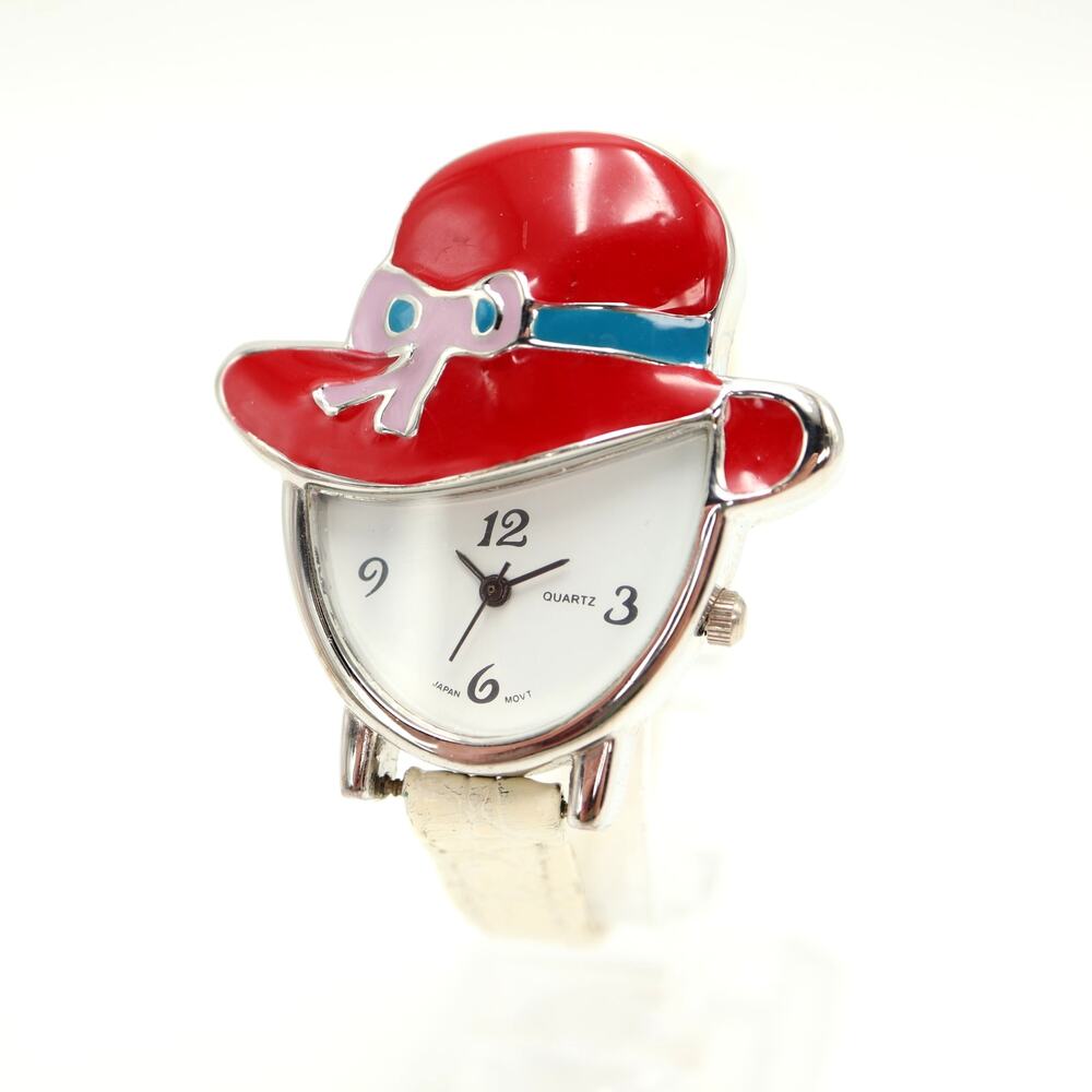 Womens Red Hat 40mm Watch Carmen Sandiego White Leather with New Battery